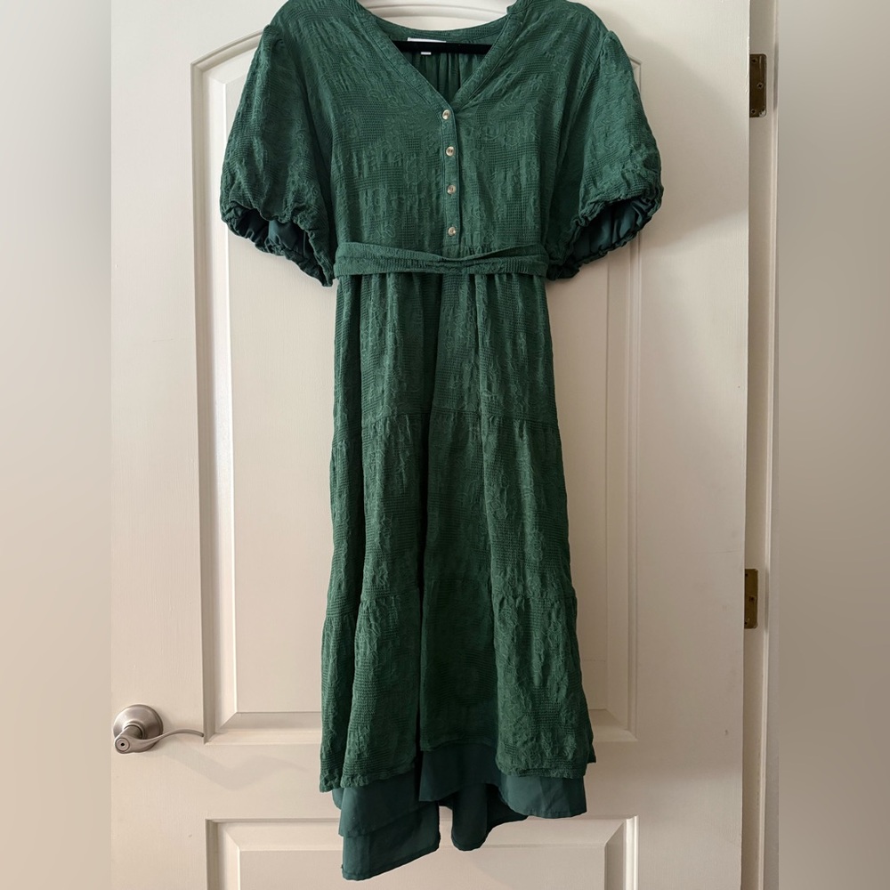 Baltic Born Deep Green Textured Button-Front Dress